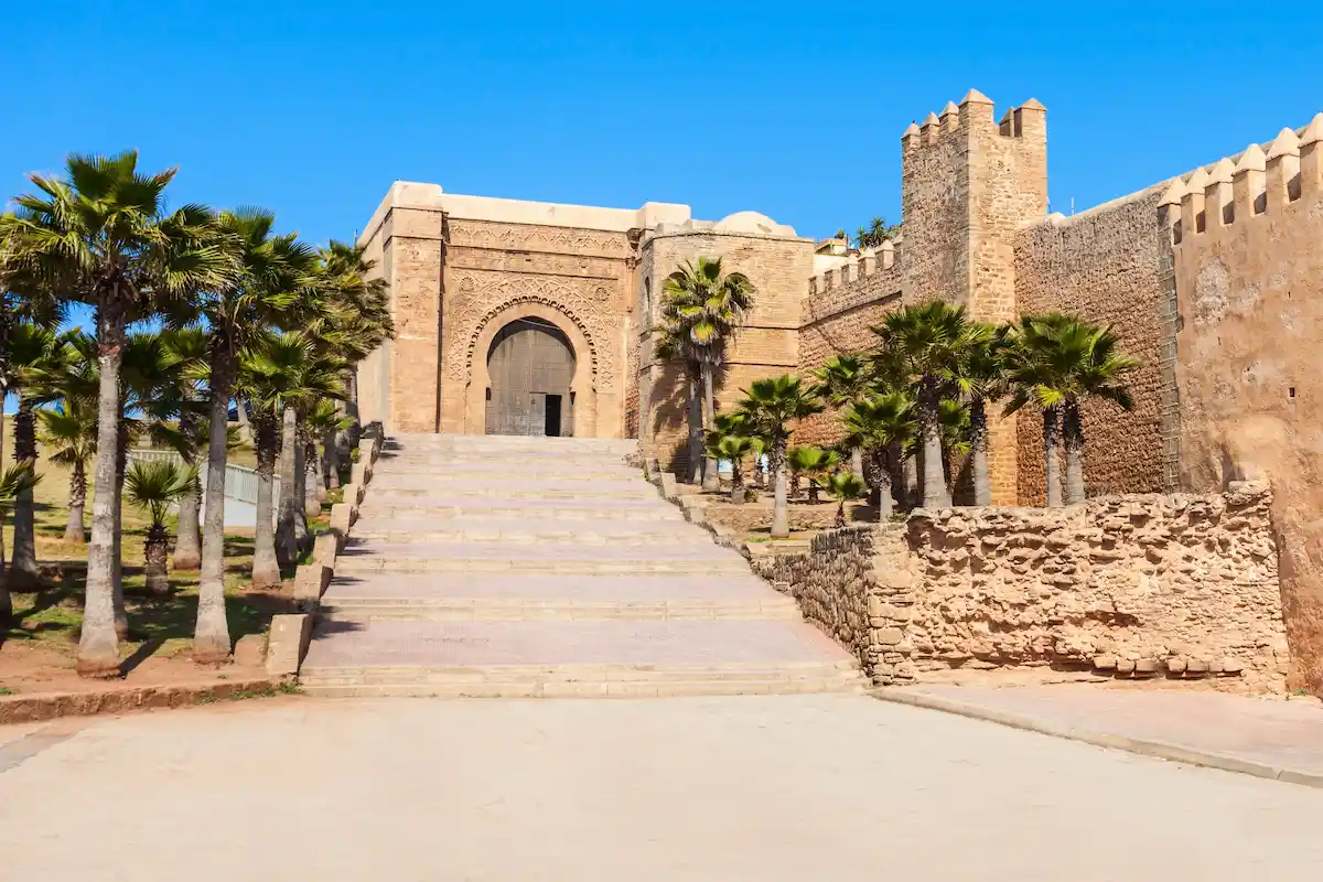 The Kasbah of the Udayas fortress in Rabat in Morocco. The Kasbah of the Udayas is located at the mouth of the Bou Regreg river in Rabat, Morocco. Rabat is the capital of Morocco.