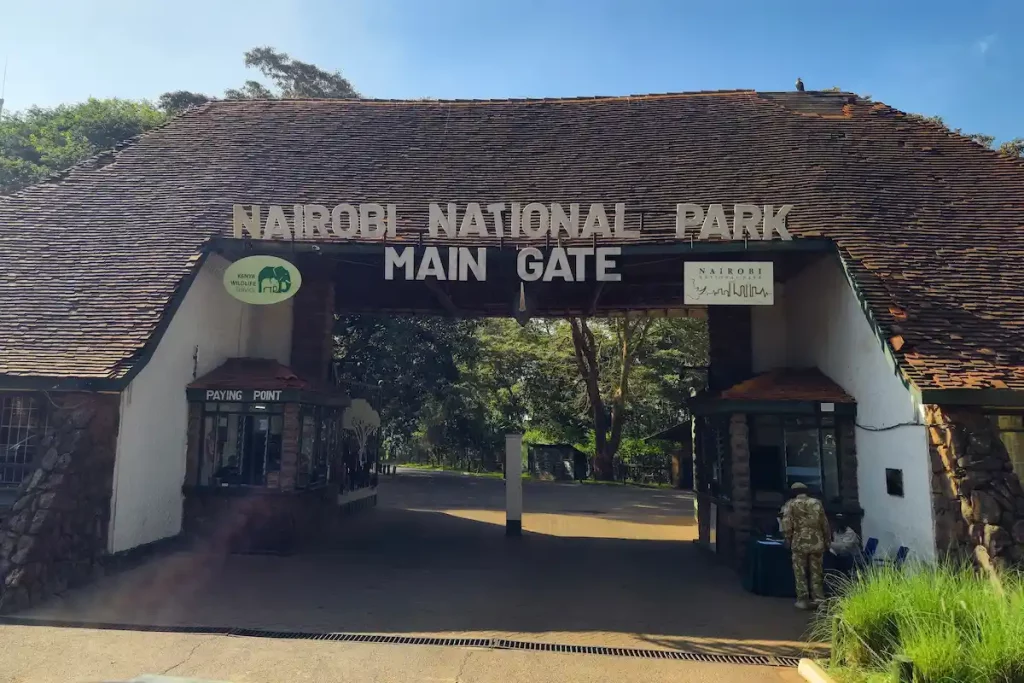 nter the main gate of Nairobi National Park in Africa
