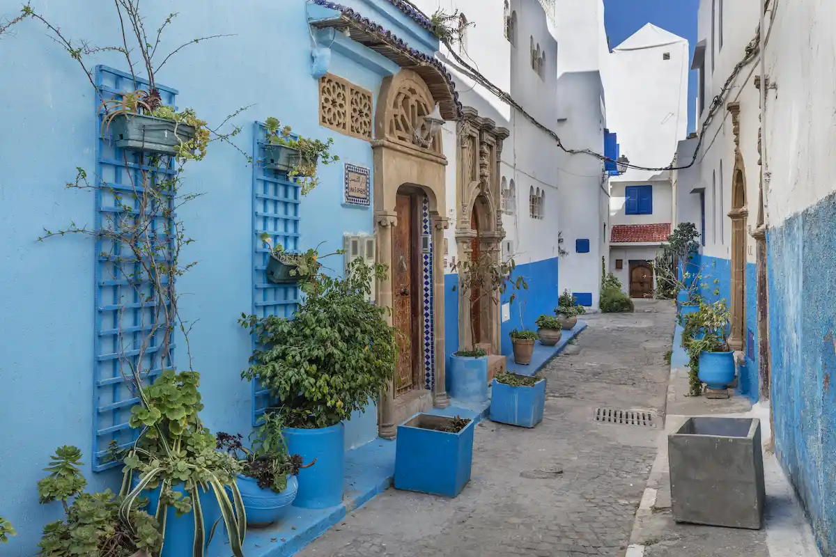 RABAT, MOROCCO - APRIL 18, 2016: Picturesque street in Kasbah of the Udayas in Rabat