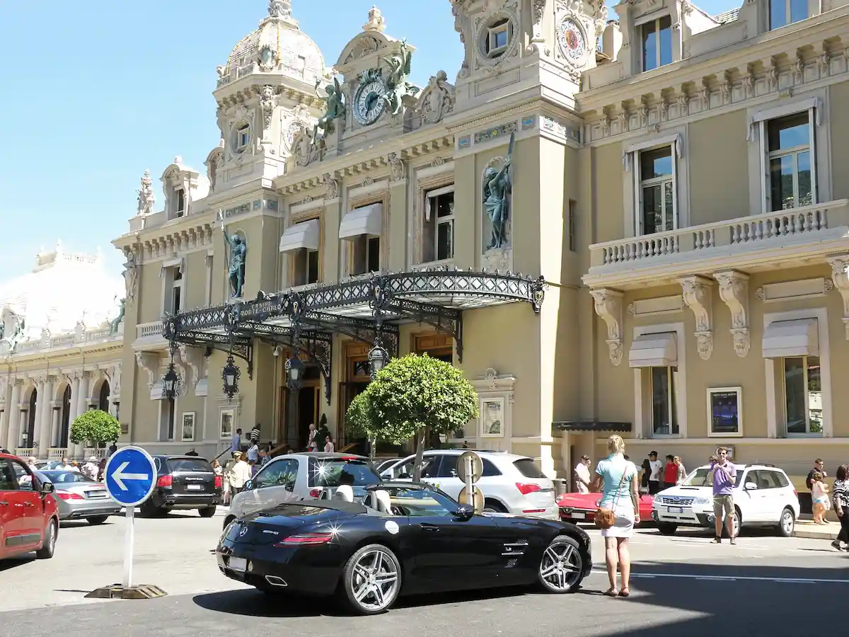 Monte-Carlo, Monaco - August 9 2012: Monaco and Monte Carlo Casino Exterior with Nice Car