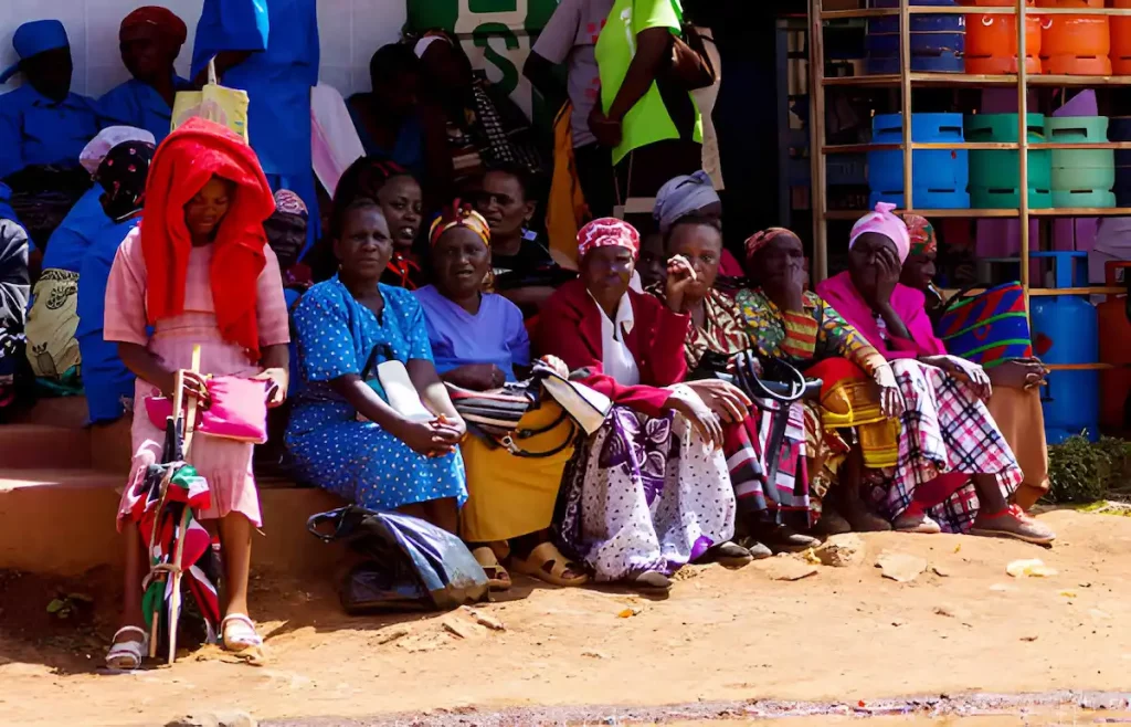 African people on a busy street market
