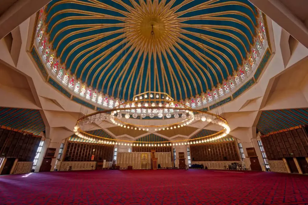 Interior of King Abdullah I Mosque in Amman, Jordan.