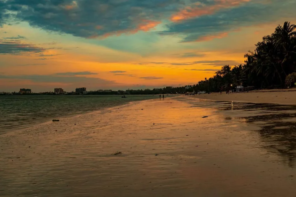 Beautiful sunset at Bamburi Beach in Mombasa, Kenya