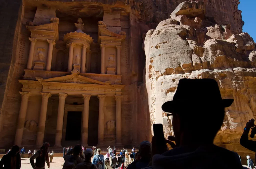 Tourists visiting the Treasury at Petra Jordan