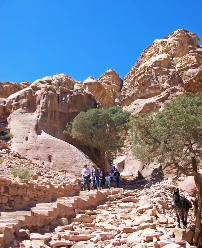Donkey and hikers on path to Ad-Deir, Petra