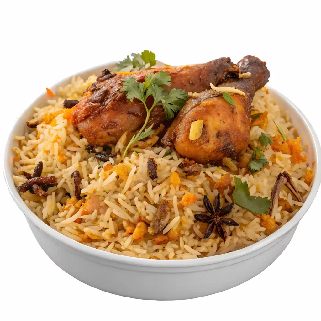 Chicken biryani (fast food version) isolation on transparent background