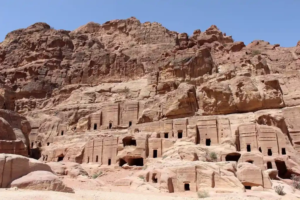 Street of Facades - monumental Nabataean tombs on a southern cliff face past the Treasury include some senior officials in the city or princes