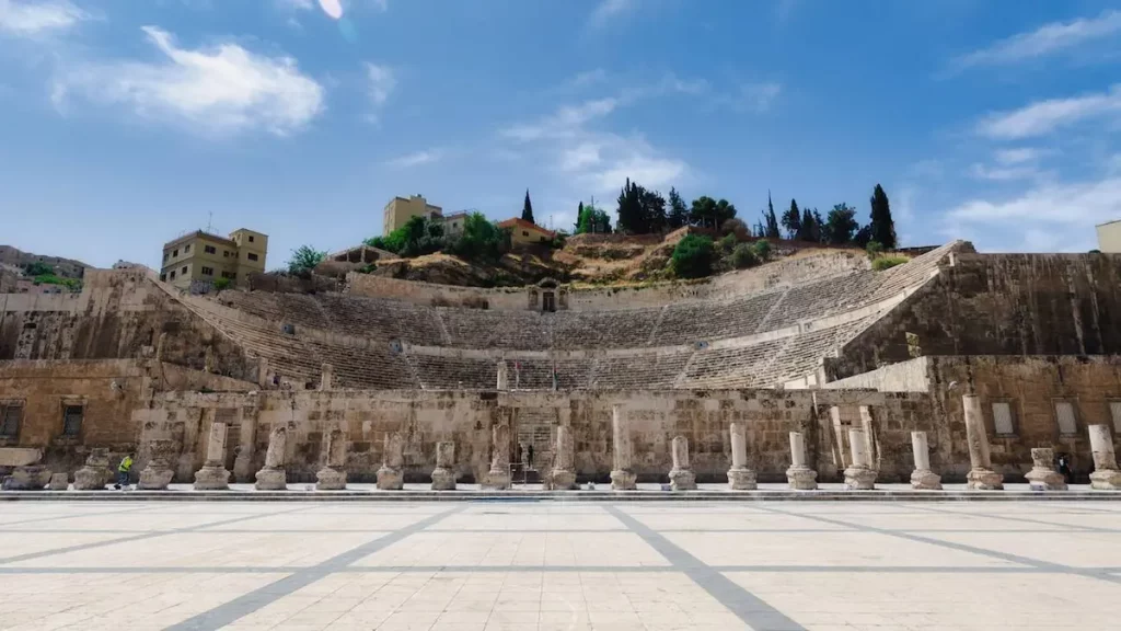 A mid-day view of the Roman Theatre in Amman, Jordan 