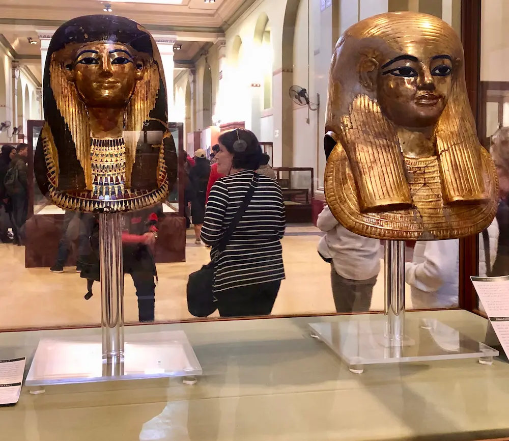 funerary masks of Yuya on the right and Thuya on the left.