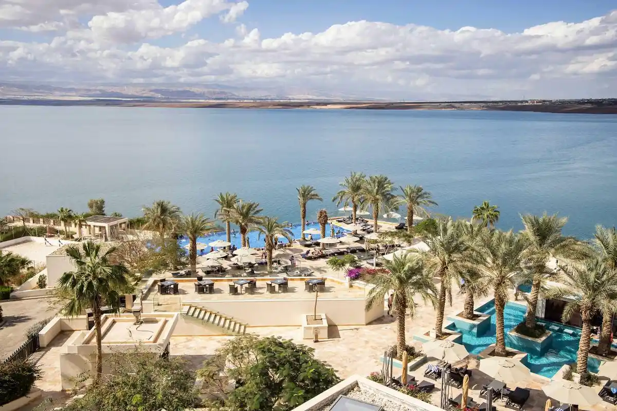 the hilton dead sea resort on the shores of the dead sea is the lowest point on earth at 400 feet below sea level in jordan