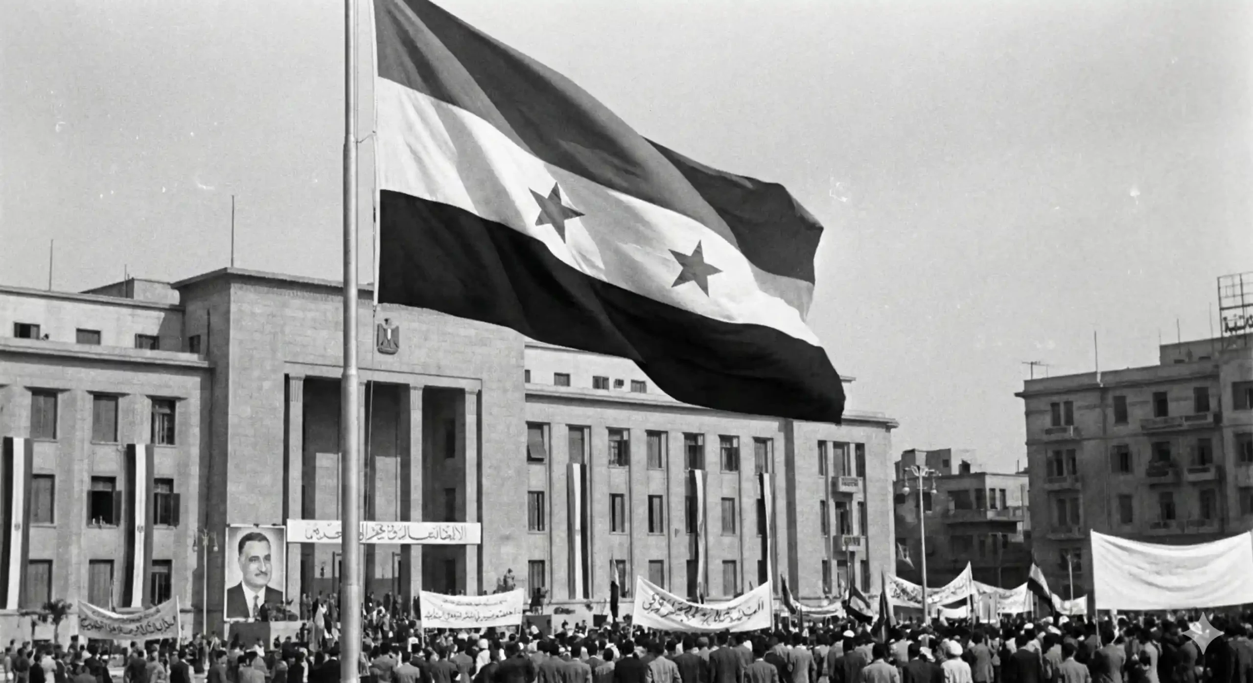 The Egyptian flag during During the United Arab Republic – Egyptian-Syrian Union under President Gamal Abdel Nasser (1958–1972)