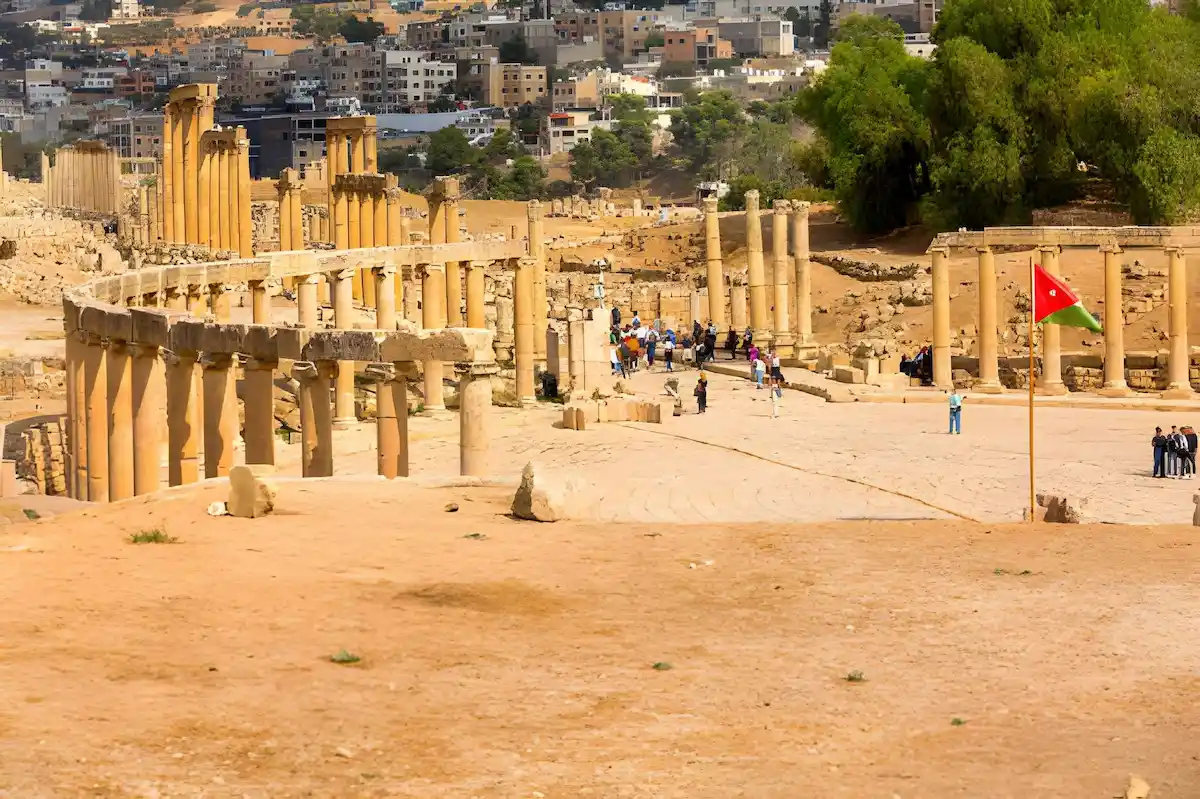  Square with row of Corinthian columns of Oval Forum Plaza aand Cardo Maximus
