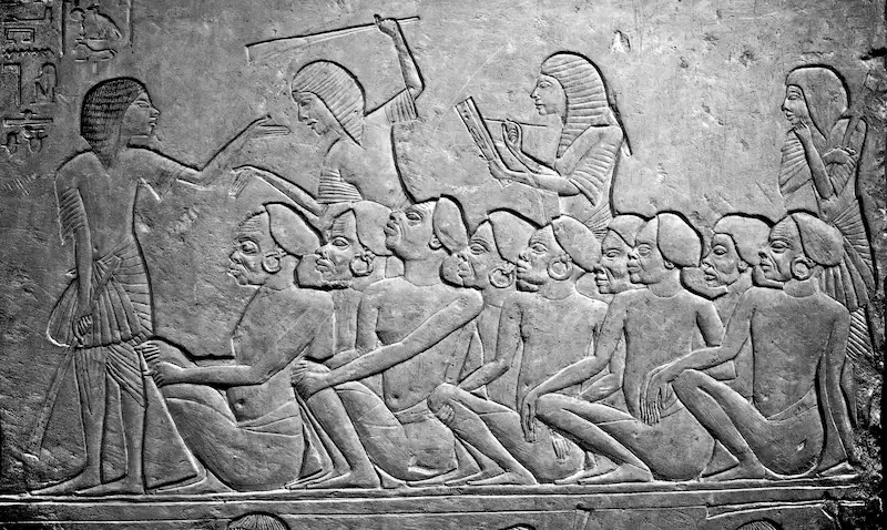 Tomb relief shows several Nubian war prisoners