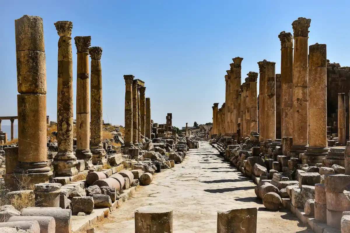 Colonnade in Ancient Ruins in Amman