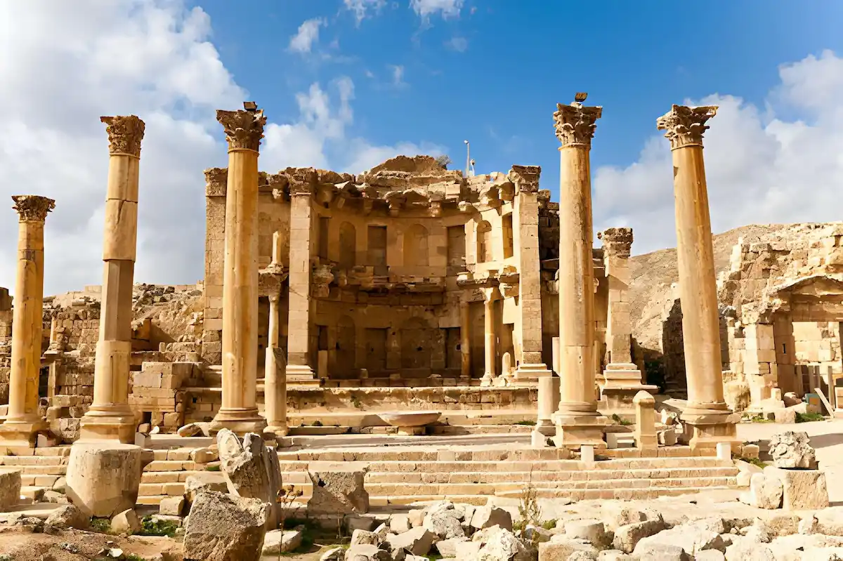 the nymphaeum in the roman ancient city of jerash, jordan