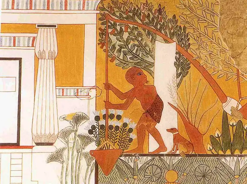 Scene of gardener using a Shaduf, Tomb of Ipuy at Deir-el-Medina